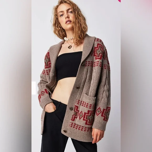Free People & Pendleton Jace Cable Cardi Size XL - Picture 7 of 7